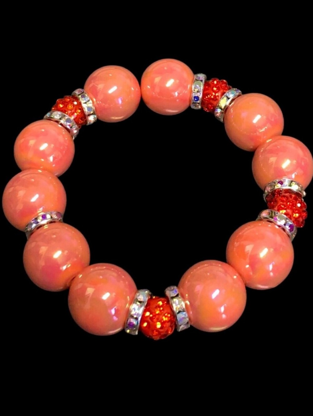 Peach & Bright Orange Chunky Beaded Bracelet 🍑
